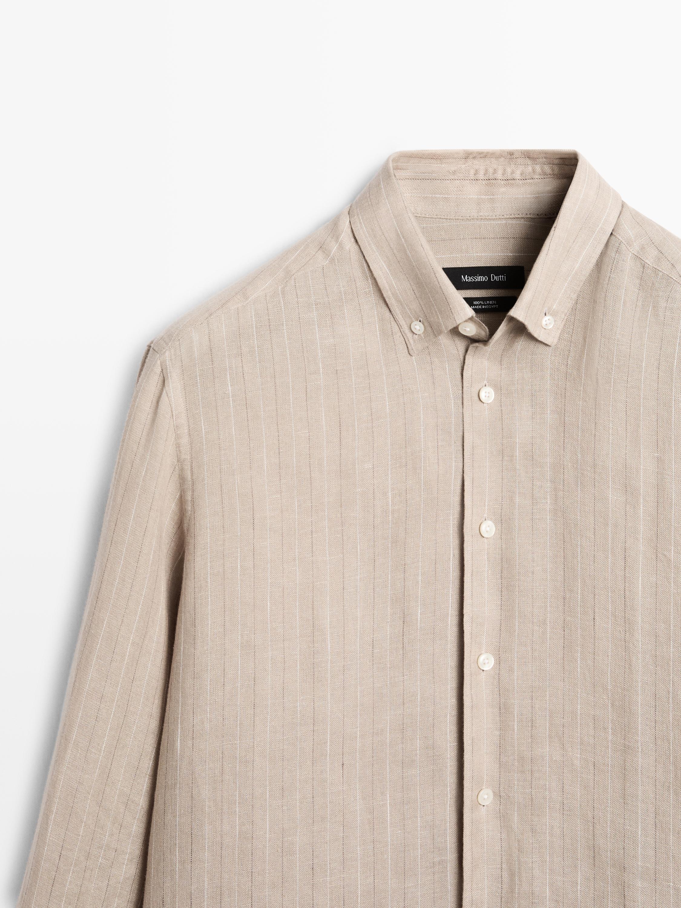 100% linen striped slim fit shirt